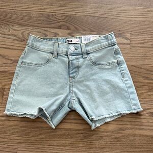 SO Light Blue Frayed Mid Rise Stretch Denim Shorts